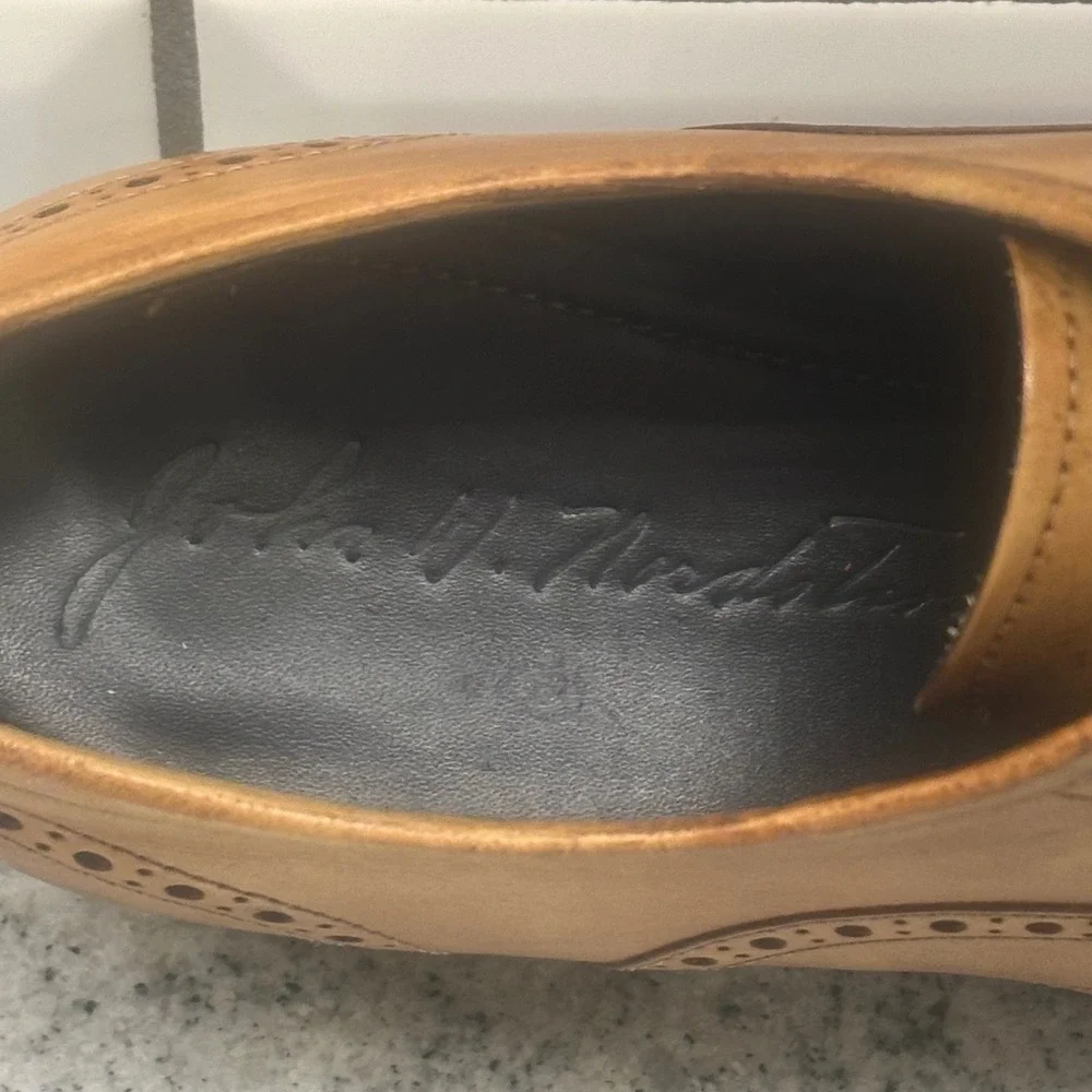 John W. Nordstrom Mens 9 Wingtip Oxford Tan Leather Brogue Made in Italy 8601